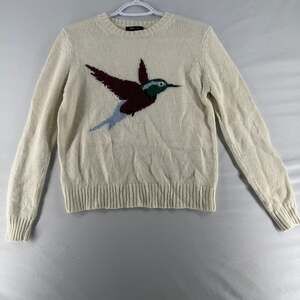 0932 Small MNG Suit Crewneck Sweater with Hummingbird Intarsia